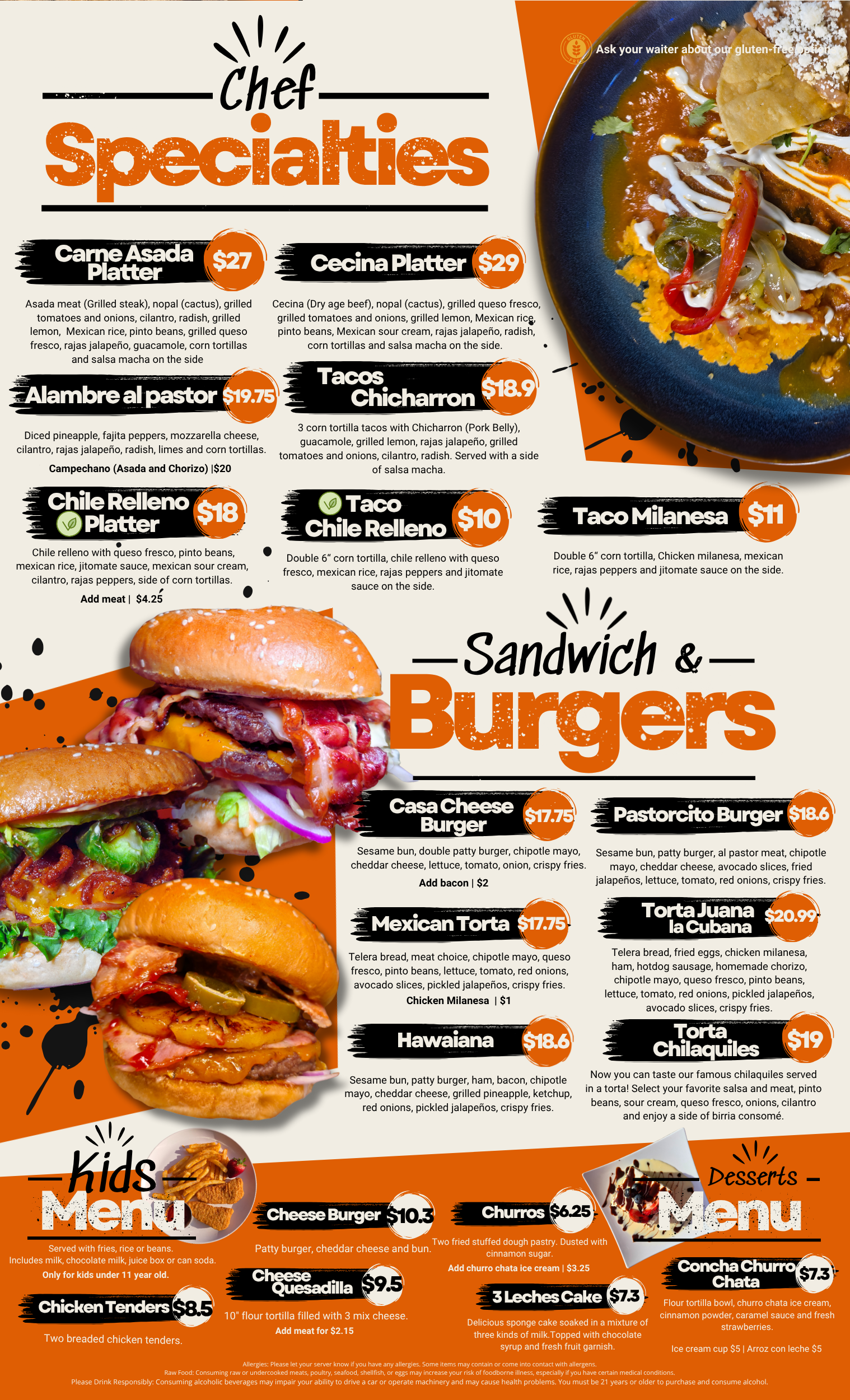 CHEF SPECIALTIES MENU