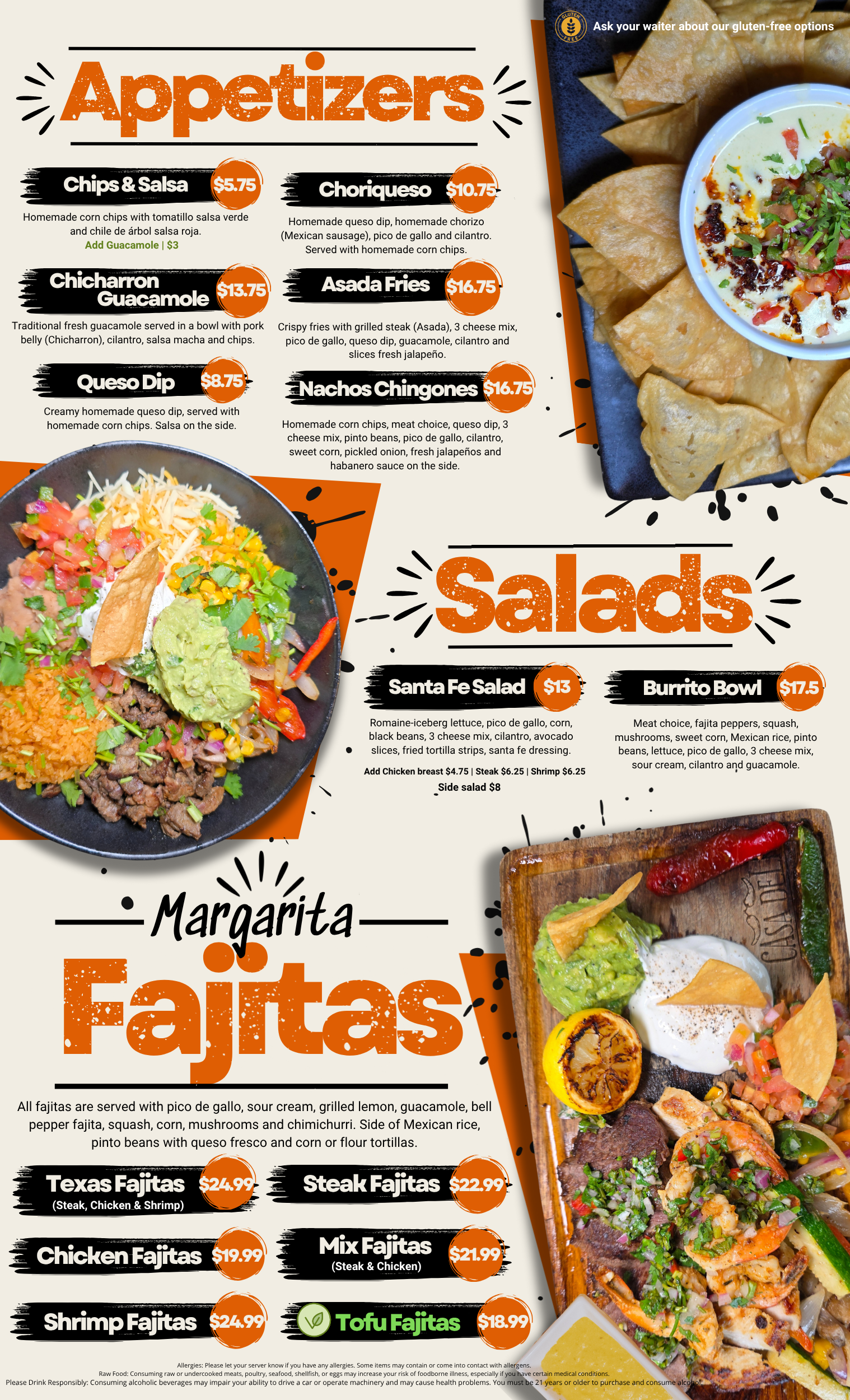 FAJITAS SALADS MENU